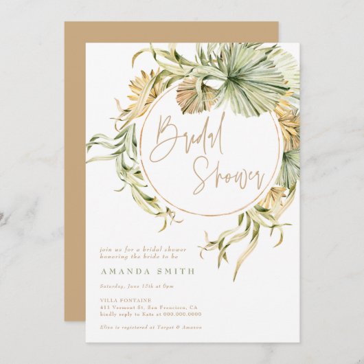 Invitation Boho Tropical séché Palm Desert Fête des mariées (Devant / Derrière)