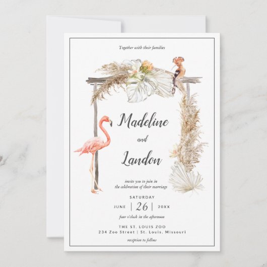 Invitation Boho Tropical Zoo Mariage Destination (Devant)