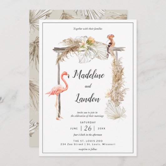 Invitation Boho Tropical Zoo Mariage Destination (Devant / Derrière)