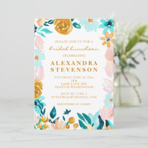 Invitation Boho Turquoise aquarelle Floral Bridal Luncheon