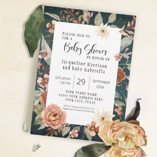 Invitation BOHO Turquoise Automne Automne Floral Girl Baby sh