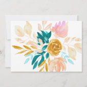 Invitation Boho Turquoise bleu et or aquarelle Mariage floral (Dos)