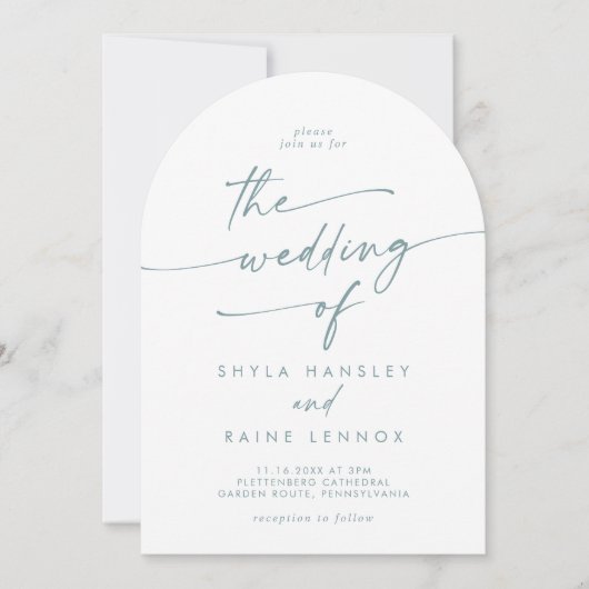 Invitation Boho Turquoise et blanc Photo QR Code Arch Mariage (Devant)