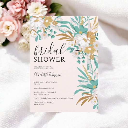 Invitation Boho Turquoise et or Floral Fête des mariées roman