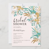 Invitation Boho Turquoise et or Floral Fête des mariées roman (Devant)