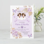 Invitation Boho TWIN Fille Première Sainte Communion Fleurs p (Debout devant)