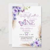 Invitation Boho Twin Purple Papillon Premier anniversaire Flo (Devant)