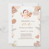 Invitation Boho Un An Filles Photo Fête Anniversaire (Devant)