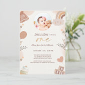 Invitation Boho Un An Filles Photo Fête Anniversaire (Debout devant)