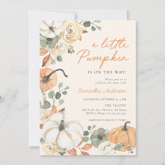 Invitation Boho Un Baby shower Floral Un Peu Citrouille (Devant)