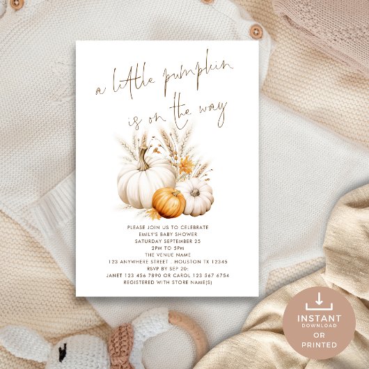 Invitation Boho Un Petit Baby shower De Grasses Citrouilles