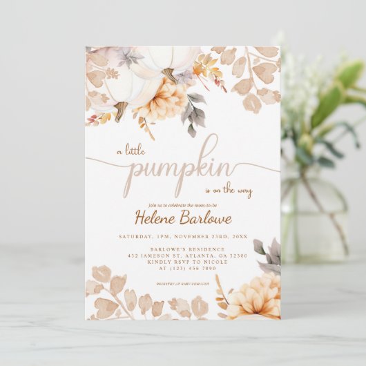 Invitation Boho Un Petit Citrouille Automne Baby shower d'aut (Debout devant)