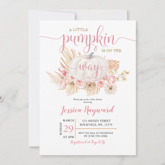 Invitation Boho Un Petit Citrouille Se Trouve Sur Le Chemin D (Devant)