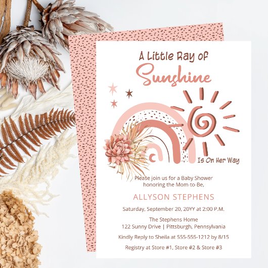 Invitation Boho Un petit rayon de soleil Baby shower fille