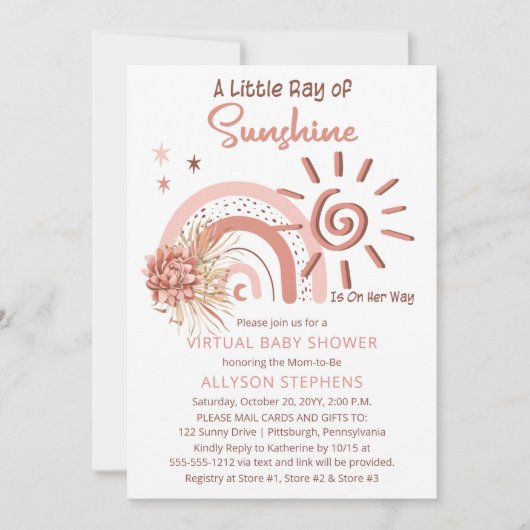 Invitation Boho Un petit rayon de soleil Douche virtuelle (Devant)