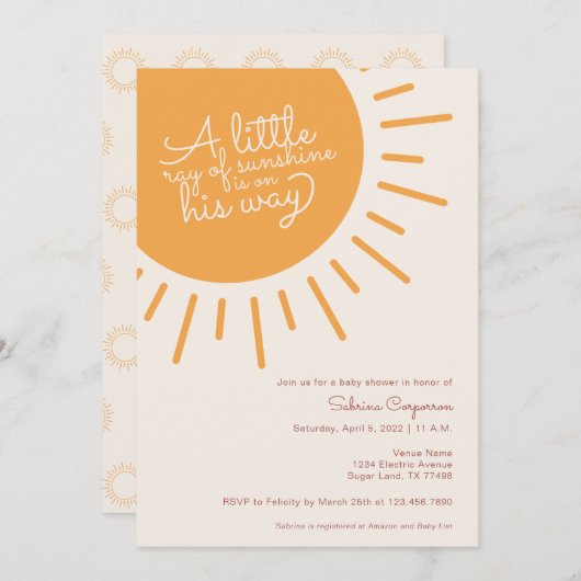 Invitation Boho Un petit rayon de soleil garçon terra cotta I (Devant / Derrière)