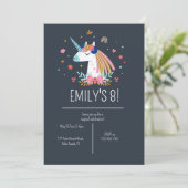 Invitation Boho Unicorn Moderne Marine Girls mignonne Anniver (Debout devant)