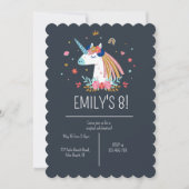 Invitation Boho Unicorn Moderne Marine Girls mignonne Anniver (Devant)