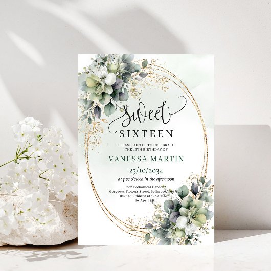 Invitation Boho Végétal Douce 16 Or