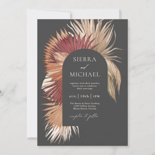 Invitation Boho Ventilateur Tropical Palms Élégance côtière (Devant)