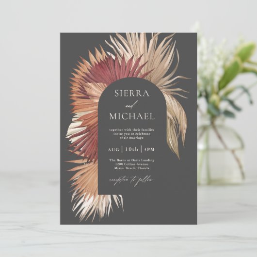 Invitation Boho Ventilateur Tropical Palms Élégance côtière (Debout devant)