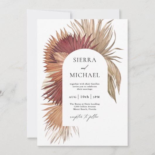 Invitation Boho Ventilateur Tropical Palms Élégance côtière (Devant)