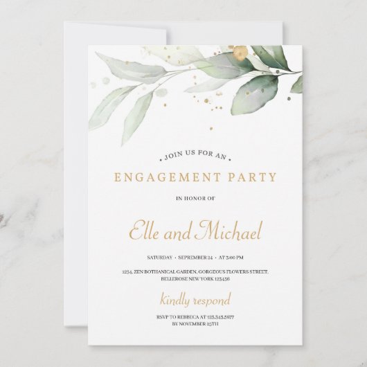 Invitation Boho verdure eucalyptus or éclabousser fiançailles (Devant)