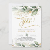 Invitation Boho verdure eucalyptus or feuilles elle a dit oui (Devant)