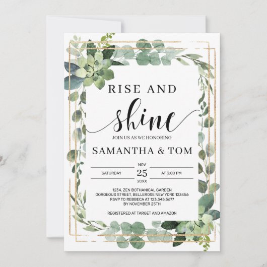 Invitation Boho verdure feuillage de succulente lever et bril (Devant)