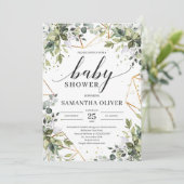 Invitation Boho verdure feuillage et baby shower cadre or (Debout devant)