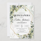 Invitation Boho verdure feuille cadre or quinceanera (Devant)