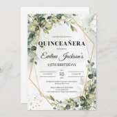 Invitation Boho verdure feuille cadre or quinceanera (Devant / Derrière)