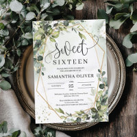 Boho verdure feuille or sweet sixteen géométrique