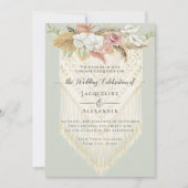 Invitation BOHO Verdure rose Floral Pampas Mint Mariage (Devant)