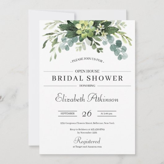 Invitation Boho verdure succulent eucalyptus floraux nuptiale (Devant)