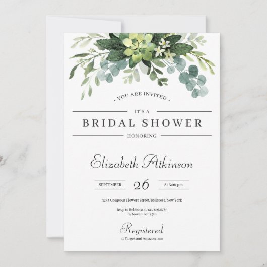 Invitation Boho verdure succulent florale eucalyptus maridal (Devant)