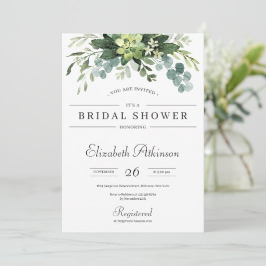 Invitation Boho verdure succulent florale eucalyptus maridal (Debout devant)