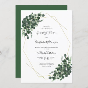 Invitation Boho Vert aquarelle Eucalyptus Mariage géométrique