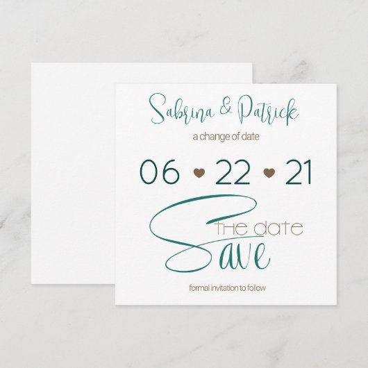 Invitation BOHO Vert Chasseur Typographie Enregistrer la Date (Devant / Derrière)