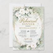 Invitation Boho Vert eucalyptus blanc roses or oval (Devant)