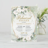 Invitation Boho Vert eucalyptus blanc roses or oval (Debout devant)