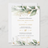 Invitation Boho vert eucalyptus feuille mariage or (Devant)