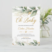 Invitation Boho vert eucalyptus feuilles oh baby shower (Debout devant)