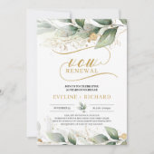 Invitation Boho vert eucalyptus or feuille vow renouveau (Devant)