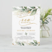 Invitation Boho vert eucalyptus or feuille vow renouveau (Debout devant)
