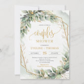 Invitation Boho vert eucalyptus or parties scintillant couple (Devant)