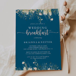 Invitation Boho vert Fleur sauvage Marine Mariage Petit déjeu