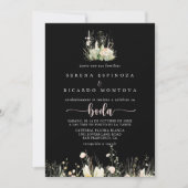 Invitation Boho vert Fleur sauvage noir Mariage espagnol (Devant)