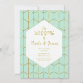 Invitation Boho Vert Menthe Hexagone Géométrique Doré Mariage (Devant)