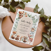 Invitation Boho vert moderne Baby shower des animaux de bois